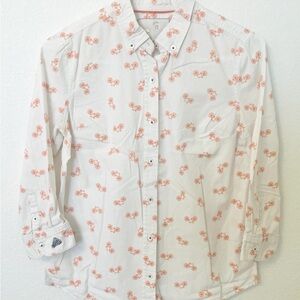 Anthropologie Postage Stamp XS 00 White Orange Bicycle Button Down Shirt